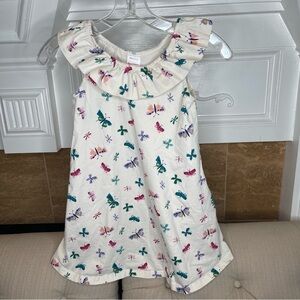 Bc: HANNA ANDERSSON RUFFLE NECK SWING CREAM DRESS ECRU BUTTERFLIES Sz 6-7_120cm